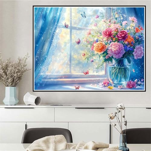 Malen Nach Zahlen Erwachsene Blume Malen Nach Zahlen Fensterbank Paint by Numbers, DIY Handgemalt Ölgemälde Leinwand Set für Anfänger, Deko Wohnzimmer, Geschenke für Frauen 50x60cm (Ohne Rahmen) Q-180 von Wehsaeho