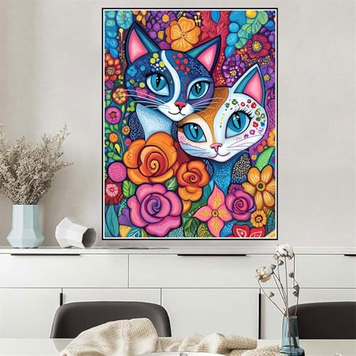 Malen Nach Zahlen Erwachsene Katze Malen Nach Zahlen Blume Paint by Numbers, DIY Handgemalt Ölgemälde Leinwand Set für Anfänger, Deko Wohnzimmer, Geschenke für Frauen 80x100cm (Ohne Rahmen) Q-942 von Wehsaeho