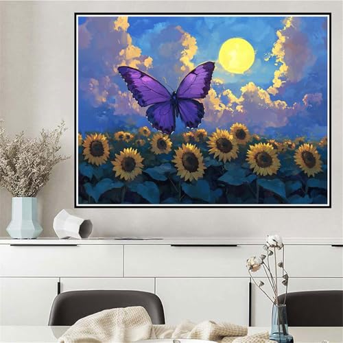 Malen Nach Zahlen Erwachsene Schmetterling Malen Nach Zahlen Sonnenblume Paint by Numbers, DIY Handgemalt Ölgemälde Leinwand Set für Anfänger, Deko Wohnzimmer, Geschenke für Frauen 90x120cm Q-154 von Wehsaeho