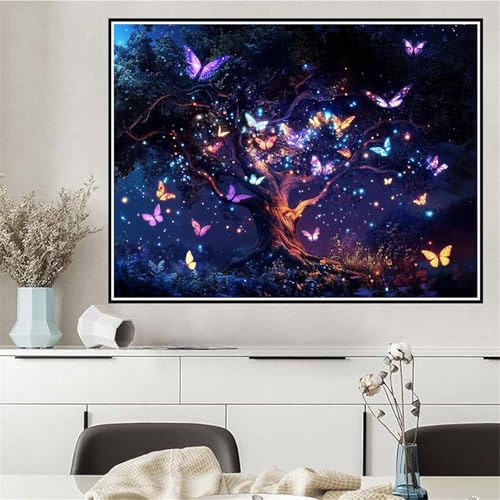 Malen Nach Zahlen Schmetterling Malen Nach Zahlen ab 7 8 9 10 12 Jahre Mädchen Baum, DIY Oil Paint Kreatives Bastelset für Erwachsenee mit Pinseln und Acrylfarben, Geschenke für Frauen 40x50cm Q-151 von Wehsaeho