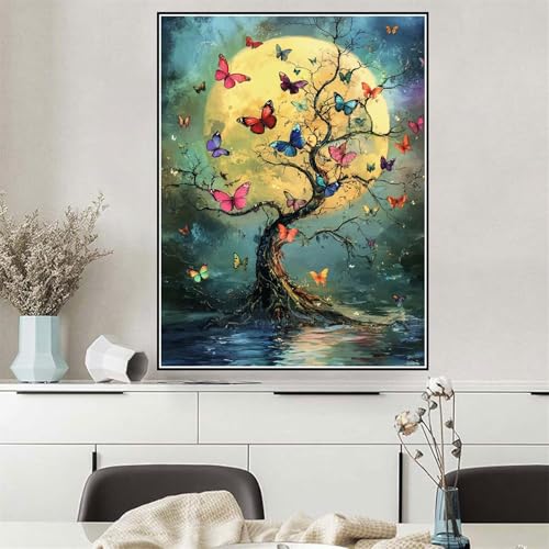 Malen Nach Zahlen ab 7 8 9 10 12 Jahre Mädchen Baum des Lebens Malen Nach Zahlen Erwachsene Schmetterling, DIY Paint by Numbers Leinwand Set mit Pinseln und Acrylfarben, Zimmer Deko 30x40cm Q-976 von Wehsaeho