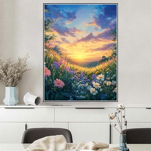 Malen Nach Zahlen ab 7 8 9 10 12 Jahre Mädchen Blume Malen Nach Zahlen Erwachsene Sonnenuntergang, DIY Paint by Numbers Knitterfreie Leinwand Set mit Pinseln und Acrylfarben, Zimmer Deko 30x40cm Q-893 von Wehsaeho