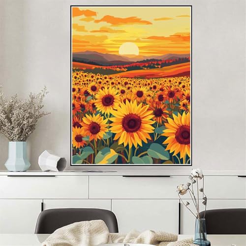 Malen Nach Zahlen ab 7 8 9 10 12 Jahre Mädchen Sonnenuntergang Malen Nach Zahlen Erwachsene Sonnenblume, DIY Paint by Numbers Leinwand Set mit Pinseln und Acrylfarben, Zimmer Deko 30x40cm Q-935 von Wehsaeho