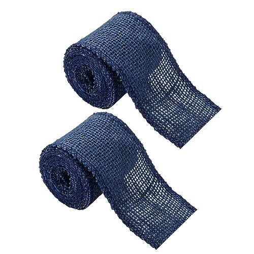 Juteband, 6,3 cm breit, marineblau, superfeines Gewebe, verdrahtet/fertige Kanten, 2 Rollen (blau) von Yatihugy