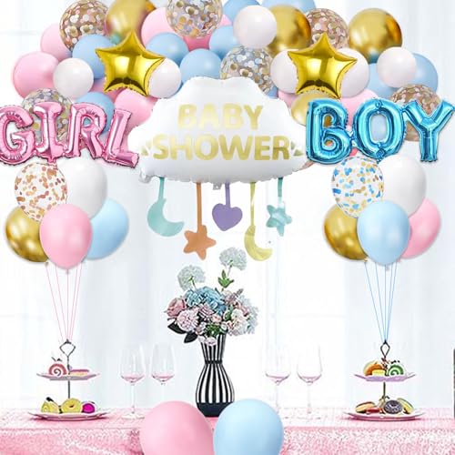 Baby Shower Dekorations-Set, Luftballons Girlande mit GIRL & BOY Folienballons, Rosa Blau Gold,Junge oder Mädchen Geschlecht Reveal Party Dekorationen von WeiRenLuan