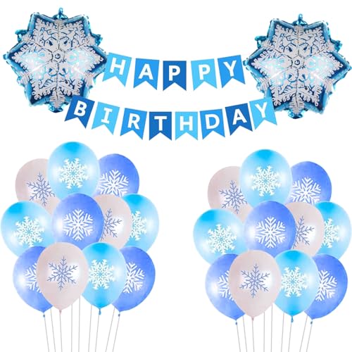Eis Schnee Geburtstags deko,Blaue Prinzessin Geburtstagsdekoration, Blaue Schneeflocke Luftballon mit Geburtstag Banner, geeignet für Mädchengeburtstag, Kindergeburtstag Party von WeiRenLuan