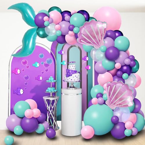 Meerjungfrau Ballon Girlande Bogen Kit - Meerjungfrau Luftballon Muschel Party Dekoration Zubehör mit blauen Schwänzen für Geburtstag Party Baby Shower Dekoration von WeiRenLuan