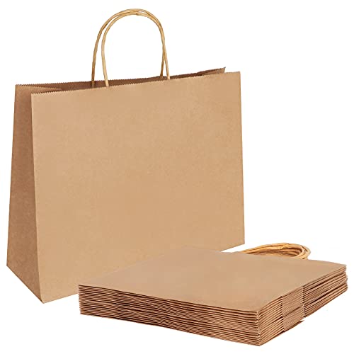 20 Stück Papiertüten Mit Henkel,Geschenktüte,Papiertüten Groß,Papiertüten Braun,Brottüten,Kraftpapier Tüten zum Einkaufen von Lebensmitteln Mitnehmen(30 * 23 * 12cm) von Weifeng