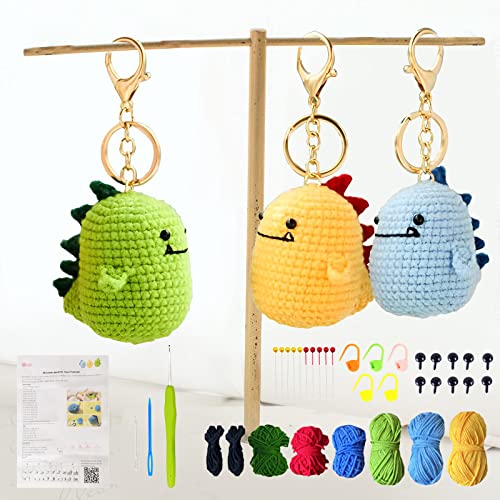 Häkelsets für Anfänger, Häkelsets Mit Garn, Kreative Stricksets, Bastelsets, Geschenke für Erwachsene, Kinder, Schritt-für-schritt-anleitungsvideos, Häkel-starter-sets für Heimwerker, Dinosaurier von Weigudoc