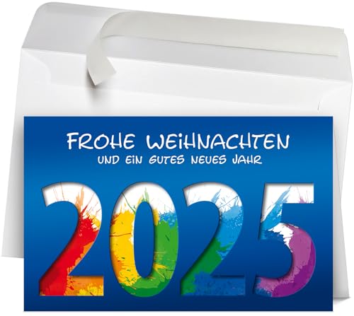 50 Premium Weihnachtskarten mit Umschlag Set für Firmen, hochwertige Klappkarten 19 x 12 cm groß, internationale Weihnachtsgrüße zum Jahr 2025 von Weihnachtskarten-Shop