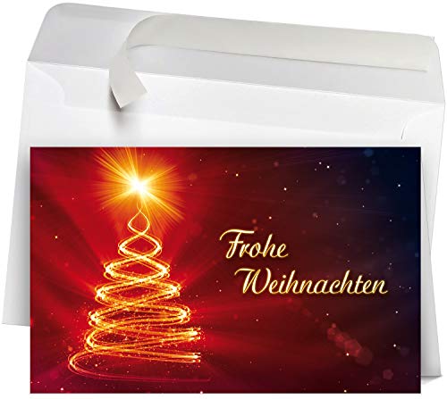 50 Premium Weihnachtskarten mit Umschlag Set für Firmen, hochwertige Klappkarten 19 x 12 cm groß, leuchtender Baum rot von Weihnachtskarten-Shop