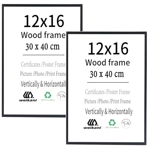 Holz-Bilderrahmen, 30 x 40 cm, schwarzer Holz-Bilderrahmen, Urkundenrahmen mit Plexi-glas für Wandmontage oder Tischaufstellung, 30 x 40 cm, 2 Stück von Weikani