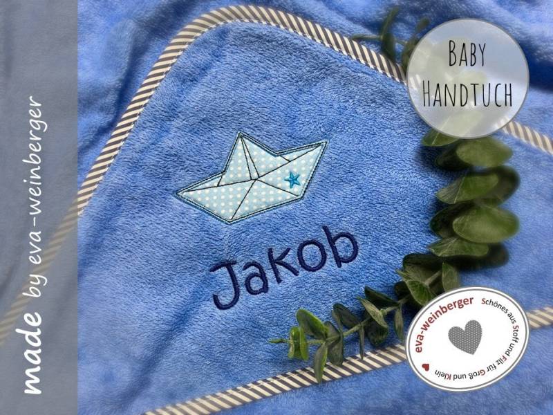 Kapuzenhandtuch Mit Namen Papierboot Papierschiff Geschenk Zur Taufe Geburt Babyparty Geburtstag Babyshower Babyhandtuch von WeinbergerDesign