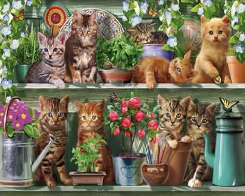 Weiniuniu 5D DIY Diamond Painting Kit Blumenständer Katze Kristall-Strasssteinen Bilder Set Diamond Arts Craft Malerei Erwachsene Home Wanddekoration 40x50 cm von Weiniuniu