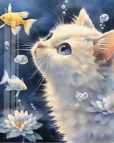 Weiniuniu 5D DIY Diamond Painting Kit Goldfisch-Katzenblumen Kristall-Strasssteinen Bilder Set Diamond Arts Craft Malerei Erwachsene Home Wanddekoration 40x50 cm von Weiniuniu