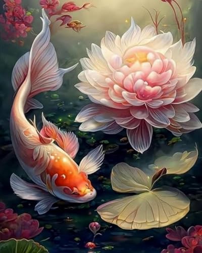 Weiniuniu 5D DIY Diamond Painting Kit Lotus-Koi-Karpfen Kristall-Strasssteinen Bilder Set Diamond Arts Craft Malerei Erwachsene Home Wanddekoration 40x50 cm von Weiniuniu