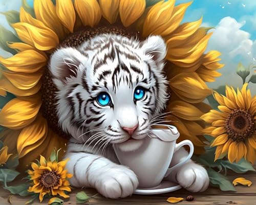 Weiniuniu 5D DIY Diamond Painting Kit Sonnenblumentiger Kristall-Strasssteinen Bilder Set Diamond Arts Craft Malerei Erwachsene Home Wanddekoration 40x50 cm von Weiniuniu