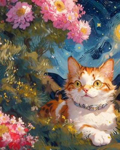 Weiniuniu 5D DIY Diamond Painting Kit Tiere Katzenblumen Kristall-Strasssteinen Bilder Set Diamond Arts Craft Malerei Erwachsene Home Wanddekoration 40x50 cm von Weiniuniu