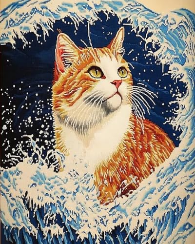 Weiniuniu 5D DIY Diamond Painting Kit Tierkatzenwelle Kristall-Strasssteinen Bilder Set Diamond Arts Craft Malerei Erwachsene Home Wanddekoration 40x50 cm von Weiniuniu