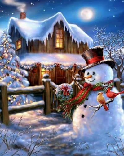 Weiniuniu 5D DIY Diamond Painting Kit Weihnachtshaus-Schneemann Kristall-Strasssteinen Bilder Set Diamond Arts Craft Malerei Erwachsene Home Wanddekoration 50x70 cm von Weiniuniu