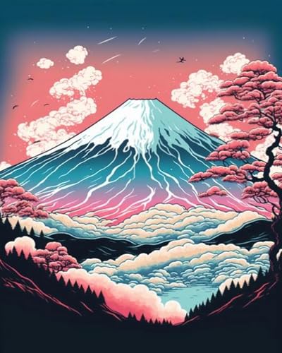 Weiniuniu 5D-Diamant-Malset Landschaft des Fujisan DIY Malen Nach Zahlen Erwachsene und Kinder runde Strassmalerei Bilder Home Decor 40x50cm von Weiniuniu