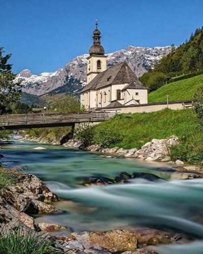 Weiniuniu 5D-Diamant-Malset Stadt mit Bergblick DIY Malen Nach Zahlen Erwachsene und Kinder runde Strassmalerei Bilder Home Decor 40x50 cm von Weiniuniu