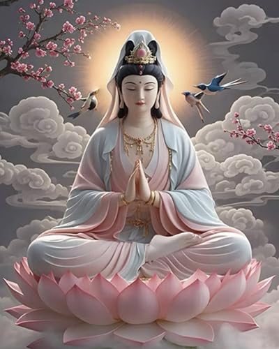 Weiniuniu Kreuzstich Stickpackung Lotus-Guanyin-Statue DIY Stickvorlagen Stickbilder 11CT Vorgedruckt Kreuzstich Set für Anfänger Home Decor 40x50 cm von Weiniuniu