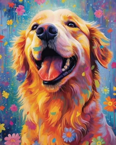 Weiniuniu Kreuzstich Stickpackung tierischer Golden Retriever DIY Stickvorlagen Stickbilder 11CT Vorgedruckt Kreuzstich Set für Anfänger Home Decor 40x50 cm von Weiniuniu