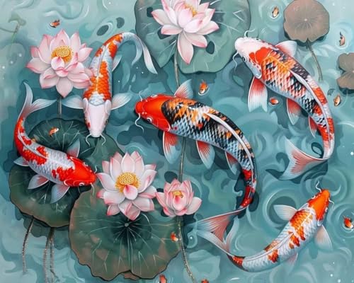 Weiniuniu Vorgedruckt Kreuzstich Stickpackungen Koi-Fisch-Lotus 11CT Stickbilder Erwachsene Sticken Set DIY für Anfänger Kreuzstich Home Decor 50x70 cm von Weiniuniu