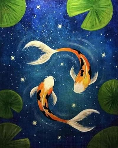 Weiniuniu Vorgedruckt Kreuzstich Stickpackungen Koi-Fische 11CT Stickbilder Erwachsene Sticken Set DIY für Anfänger Kreuzstich Home Decor 40x50 cm von Weiniuniu