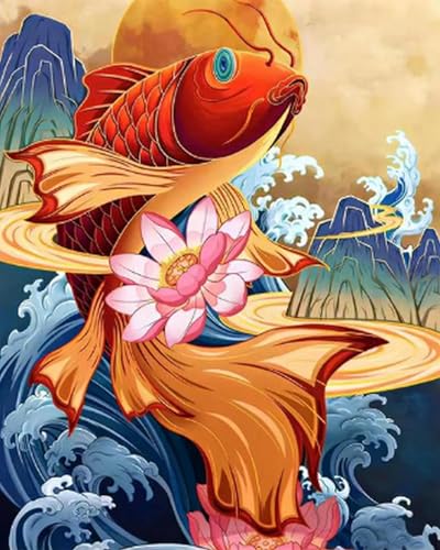 Weiniuniu Vorgedruckt Kreuzstich Stickpackungen Lotus-Koi-Karpfen 11CT Stickbilder Erwachsene Sticken Set DIY für Anfänger Kreuzstich Home Decor 40x50 cm von Weiniuniu