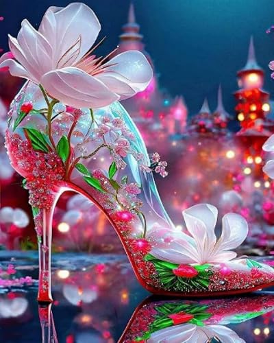 Weiniuniu Vorgedruckt Kreuzstich Stickpackungen florale High Heels 11CT Stickbilder Erwachsene Sticken Set DIY für Anfänger Kreuzstich Home Decor 40x50 cm von Weiniuniu