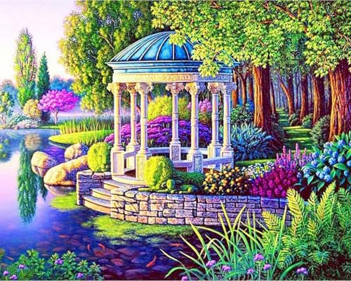 Weiniuniu5D DIY Diamond Painting KitParkpavillonlandschaft Kristall-Strasssteinen Bilder Set Diamond Arts Craft Malerei Erwachsene Home Wanddekoration 50x70 cm von Weiniuniu