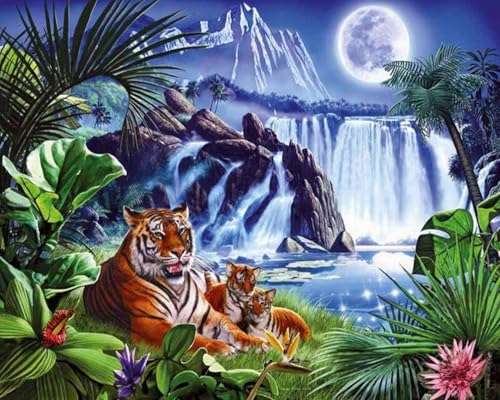 Weiniuniu5D DIY Diamond Painting KitWasserfall-Tiger-Landschaft Kristall-Strasssteinen Bilder Set Diamond Arts Craft Malerei Erwachsene Home Wanddekoration 40x50 cm von Weiniuniu