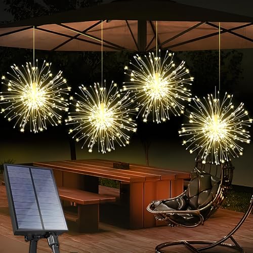 360 LEDs Lichterketten Hängende Feuerwerk Lichter,Sonnenenergie outdoor lampe hängend,gartenlichter solar außen,8 Modi Feuerwerk Licht IP65 Wasserdicht ,für Home Xmas Außendekorationen(warme Farbe) von Weiongppy