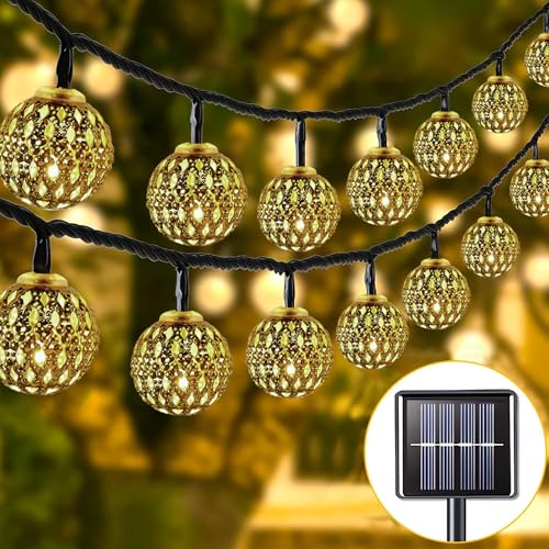 7M Kugel Led lichterkette Marokkanische,Solar Lichterkette Aussen,Silber Marokkanischen Orb Schnurlichter,Solarlampen,50LED 8 Modi IP65 Wasserdicht,für Garten,Balkon,Terrasse,Bäume,Hochzeiten,Partys von Weiongppy