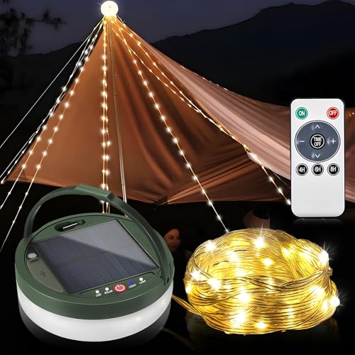 Camping Lichterkette Aufrollbar,Lichterkette AußEn 10m 100led Camping Lichterkette,Campinglampe Aufladbar Solarleuchten,Mit 8 Modi,Mit Mobiler Stromversorgung, FüR Outdoor Camping Hof Dekor-Warmweiß von Weiongppy