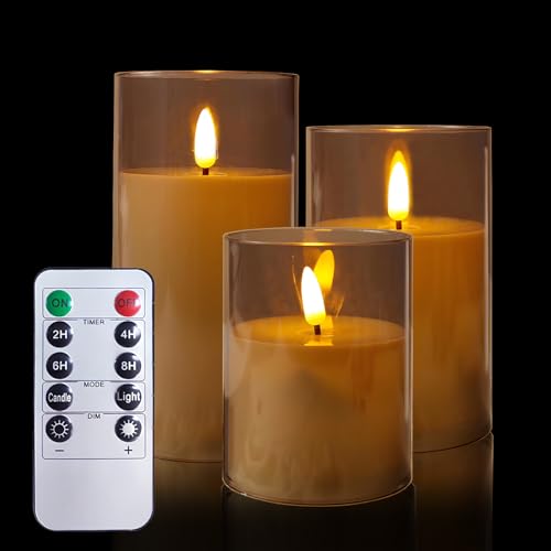 Flammenlose LED-Kerzen,3PCS LED Teelichter,Flammenlose Kerzen mit Beweglicher Flamme,Batteriebetriebene LED-Kerzen,Fernbedienung mit Timer, für Hochzeit Weihnachten Home Decor-Graues dreiteiliges Set von Weiongppy