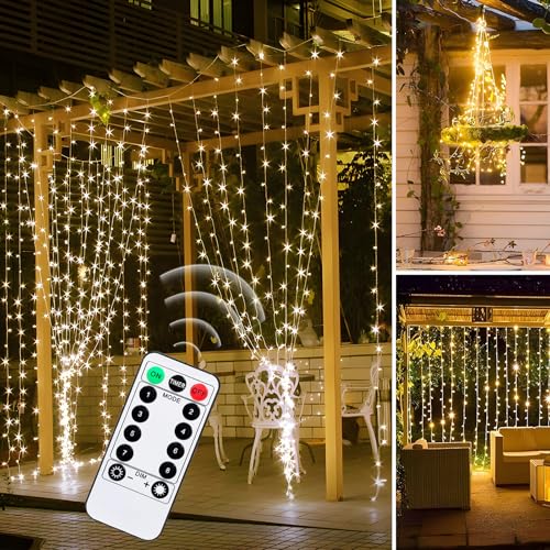 Lichterketten, 300 LED Lichtervorhang Innen 3x3m, 8 Modi Lichterkette Vorhang mit USB, Hängend Lichterketten für AußEn & Innen, Warmweiß Streifenvorhang für Hochzeit Party Wand Weihnachtsdeko von Weiongppy