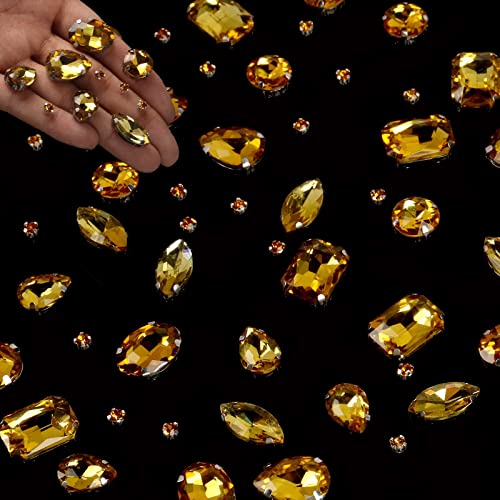 186 Stück Schmucksteine Diamant,Strasssteine Zum Aufnähen,Glas Kristall Strass, Strasssteine Kleidung, Deko Diamanten, Handgenähtes Diamant-Zubehör für DIY-Kleidung, Brautschuhe, Zubehör(Gold) von Wekuw