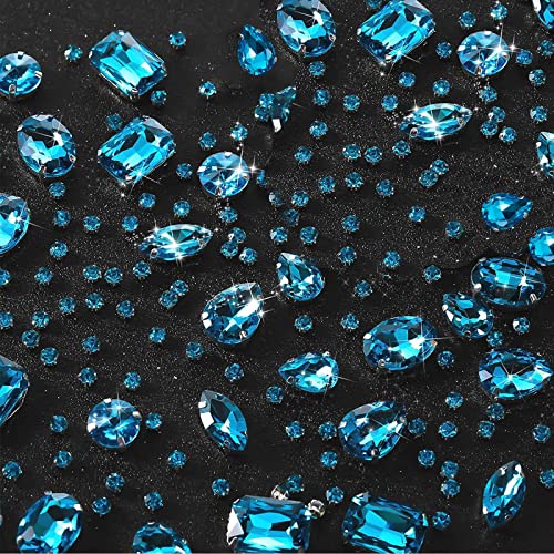 186 Stück Strasssteine Zum Aufnähen, Schmucksteine Diamant, Glas Kristall Strass, Strasssteine Kleidung, Deko Diamanten, Handgenähtes Diamant-Zubehör für DIY-Kleidung (Blau) von Wekuw