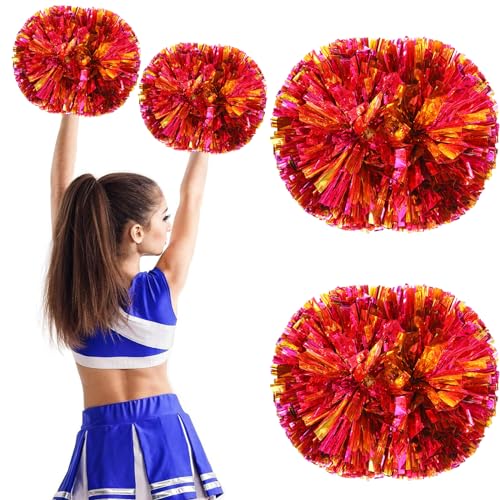 2 Stück Cheerleader Pompons,Cheerleader Pompons Sportkader,Pom Poms Cheerleading Metallisch,Handblumen Sport Squad Cheer Accessories Spirit Cheering Pom für Spiele Sport Wettbewerb von Wekuw