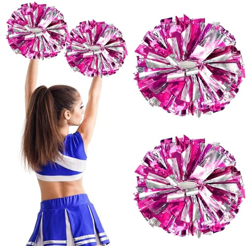 2 Stück Cheerleader Pompons Sportkader Pom Poms Cheerleading Metallisch Cheerleading Pompons zum Kinder Cheerleader Pompons Handblumen mit Handle, für Sport Wettbewerb Team Geist (Silber Lila) von Wekuw