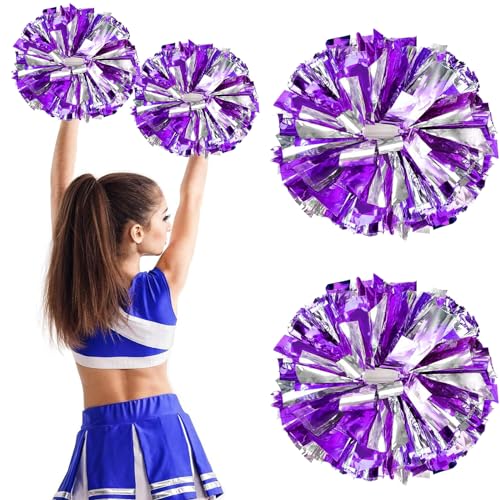 2 Stück Pompons Cheerleading,Cheerleader Pompons Sportkader,Pom Poms Cheerleading Metallisch,Handblumen Sport Squad Cheer Accessories Spirit Cheering Pom für Spiele Sport Wettbewerb von Wekuw