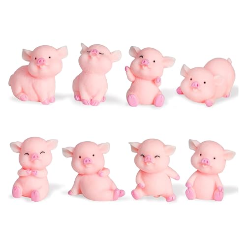 Glücksschweinchen Figuren, 8 Stück Glücksbringer Mini Schweine Deko Schweinchen Ornamente Miniatur Schwein Figuren Rosa Mini Schweinchen, für DIY Handwerk, Kuchen Dekoration, Fee Garten Decoratino von Wekuw