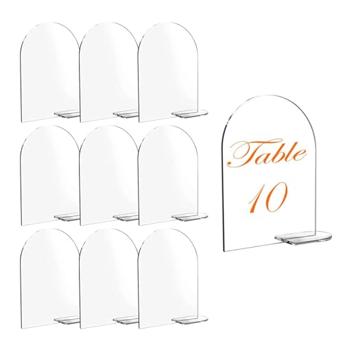 Wekuw 10 Stücke Acryl Hochzeits Tischnummern Acryl Tischnummern Hochzeit Platzkarten Bogen Acryl Schild Blanko Gewölbt Klares Bogen Acrylschild Mit Ständern Geeignet für Partytischschilder von Wekuw