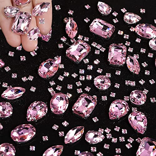 Wekuw 186 Stück Strasssteine Zum Aufnähen, Schmucksteine Diamant, Glas Kristall Strass, Strasssteine Kleidung, Deko Diamanten, Handgenähtes Diamant-Zubehör für DIY-Kleidung (Rosa) von Wekuw