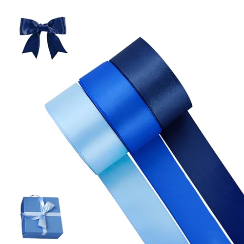 Wekuw 3 Rollen Geschenkband Blau 22M x 2.5cm Satinband Blau Breit Geschenkbänder Stoff Schleifenband Dekoband zum Geschenkverpackung, Bastelarbeiten, Geburtstag und Hochzeitsdekoration von Wekuw