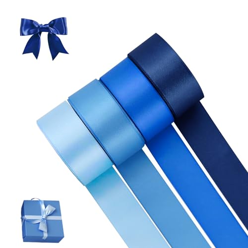 Wekuw 4 Rollen Geschenkband Blau 22M x 2cm Satinband Blau Breit Geschenkbänder Stoff Schleifenband Dekoband zum Geschenkverpackung, Bastelarbeiten, Geburtstag und Hochzeitsdekoration von Wekuw