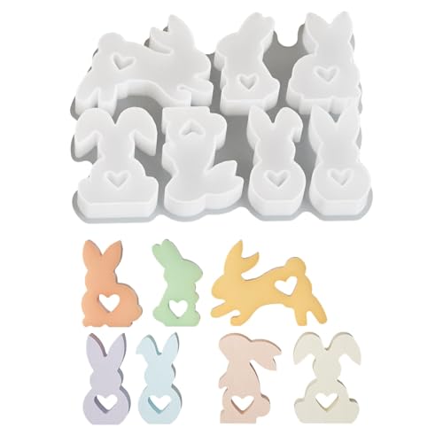 Weldphur Hasen Silikonform, Osterkaninchen -Silikonform,7 Hohlraumliebe Herz Bunny Seifenform | Tierform Silikonformen für Kuchen Fondant Pudding Schokoladendessert von Weldphur